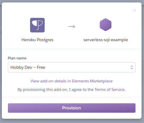 Selecting free tier Heroku Postgres
