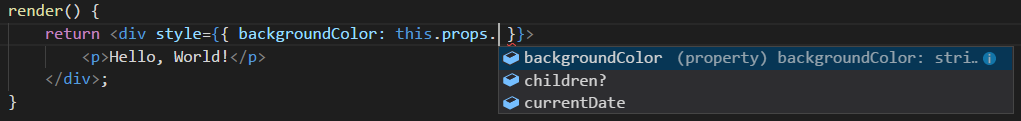 React props in Intellisense help in Visual Studio Code
